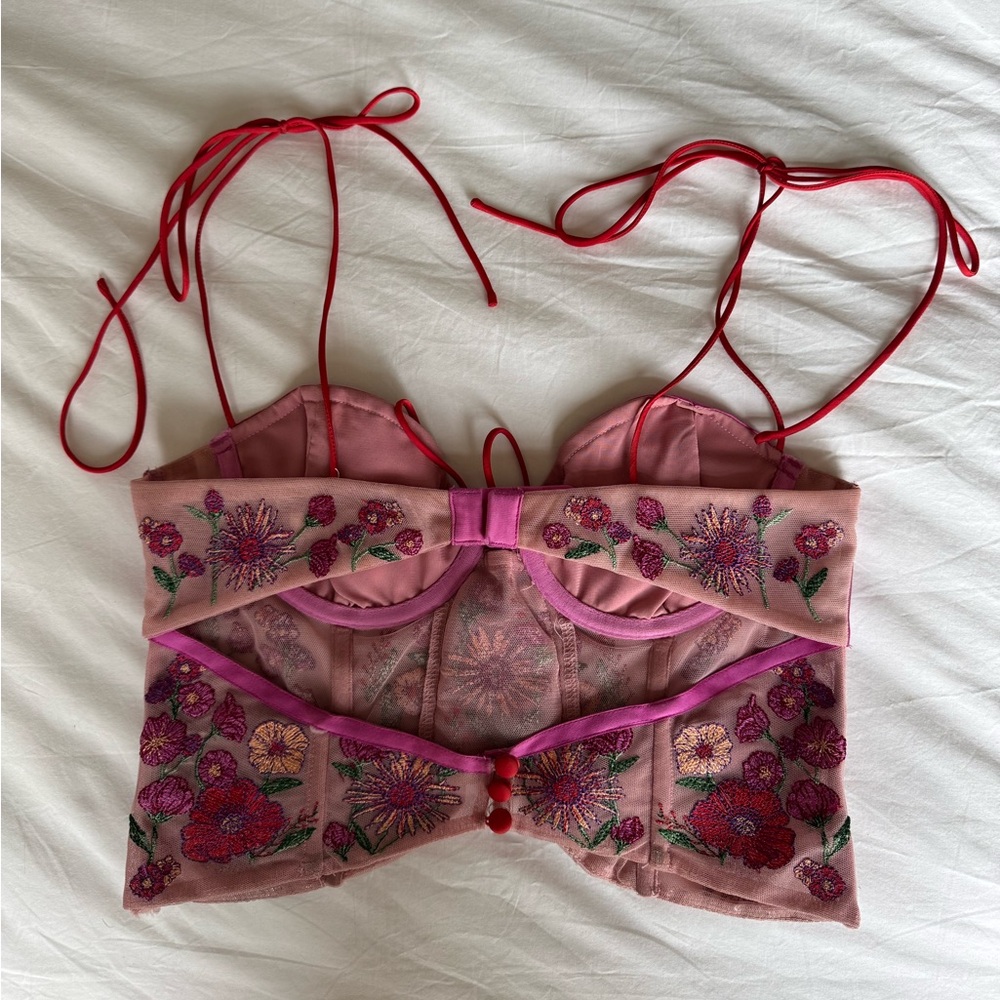For Love and Lemons x Victoria’s Secret Red and Pink Floral Corset Top - Picture 3 of 3